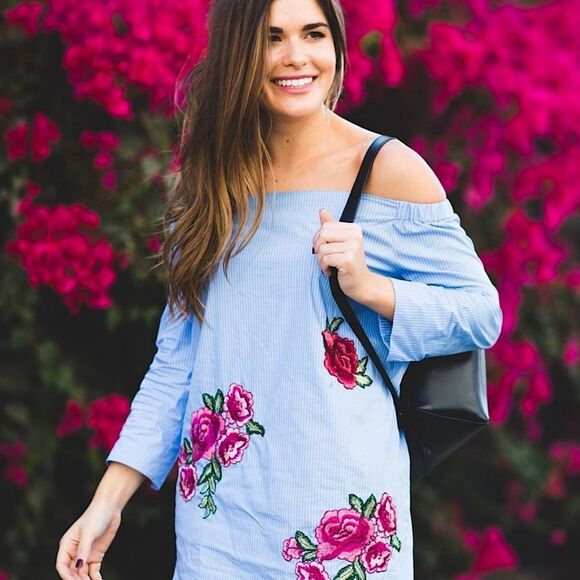 ZARA Dress Embroidered Off Shoulder Poplin Mini Dress • BLOGGER FAVORITE • - Picture 1 of 12